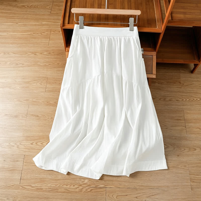 Buddha Stones Summer Casual Boho Solid Line Women's Skirts With Pockets - image 14