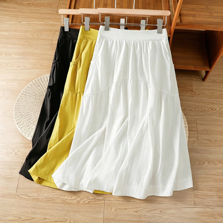 Buddha Stones Summer Casual Boho Solid Line Women's Skirts With Pockets - image 23
