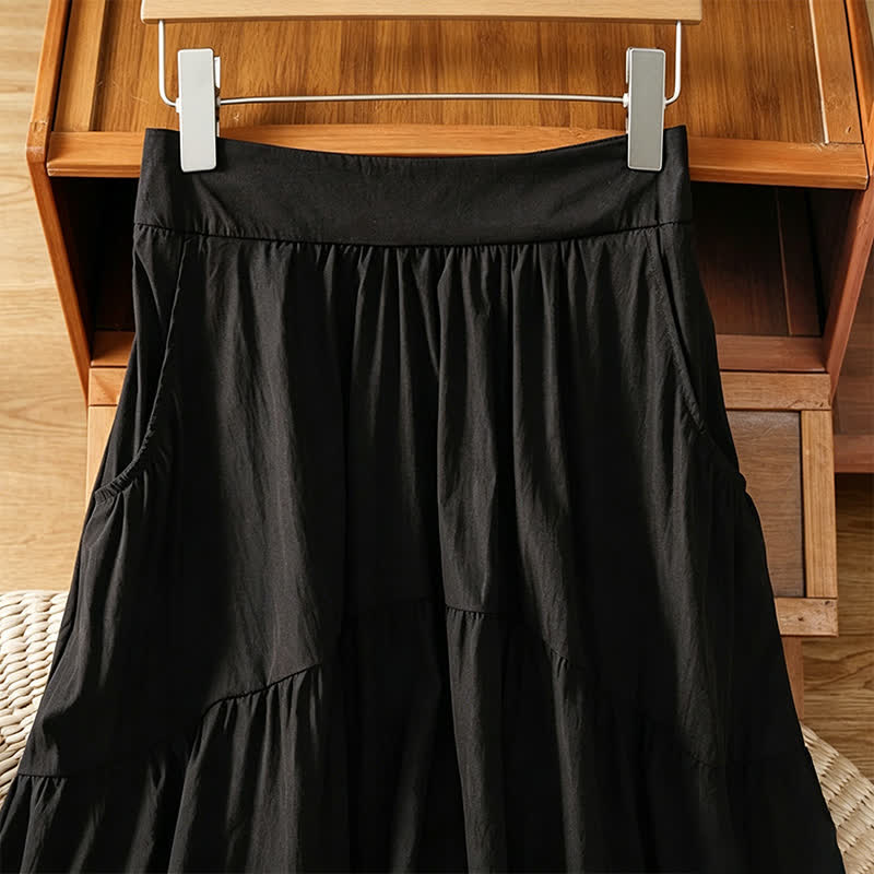 Buddha Stones Summer Casual Boho Solid Line Women's Skirts With Pockets - image 10