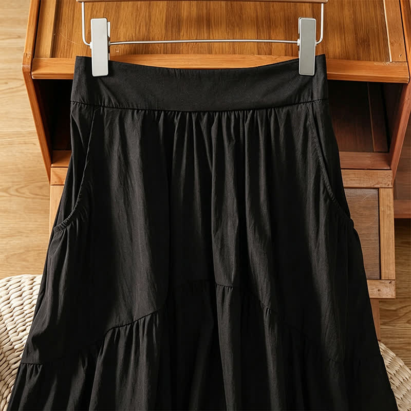 Buddha Stones Summer Casual Boho Solid Line Women's Skirts With Pockets - image 9