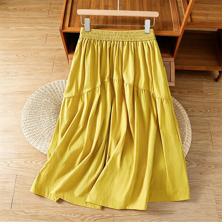Buddha Stones Summer Casual Boho Solid Line Women's Skirts With Pockets - Yellow - US8-10, UK/AU12-14, EU40-42 (XL) - image 0