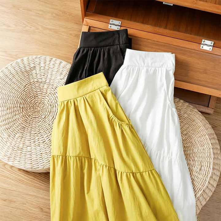 Buddha Stones Summer Casual Boho Solid Line Women's Skirts With Pockets - image 24