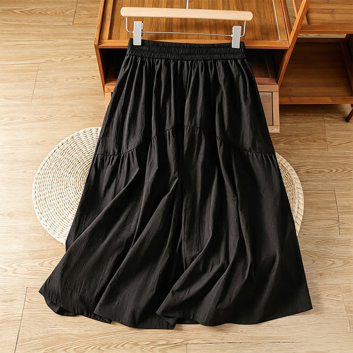 Buddha Stones Summer Casual Boho Solid Line Women's Skirts With Pockets - Black - US8-10, UK/AU12-14, EU40-42 (XL) - image 6