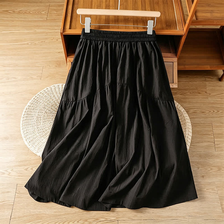Buddha Stones Summer Casual Boho Solid Line Women's Skirts With Pockets - image 7