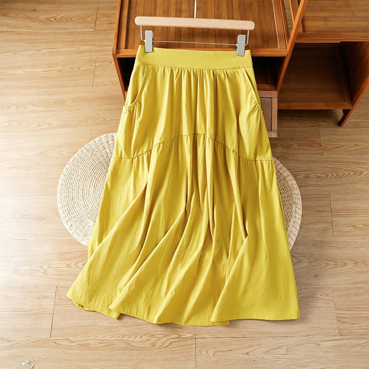 Buddha Stones Summer Casual Boho Solid Line Women's Skirts With Pockets - image 1