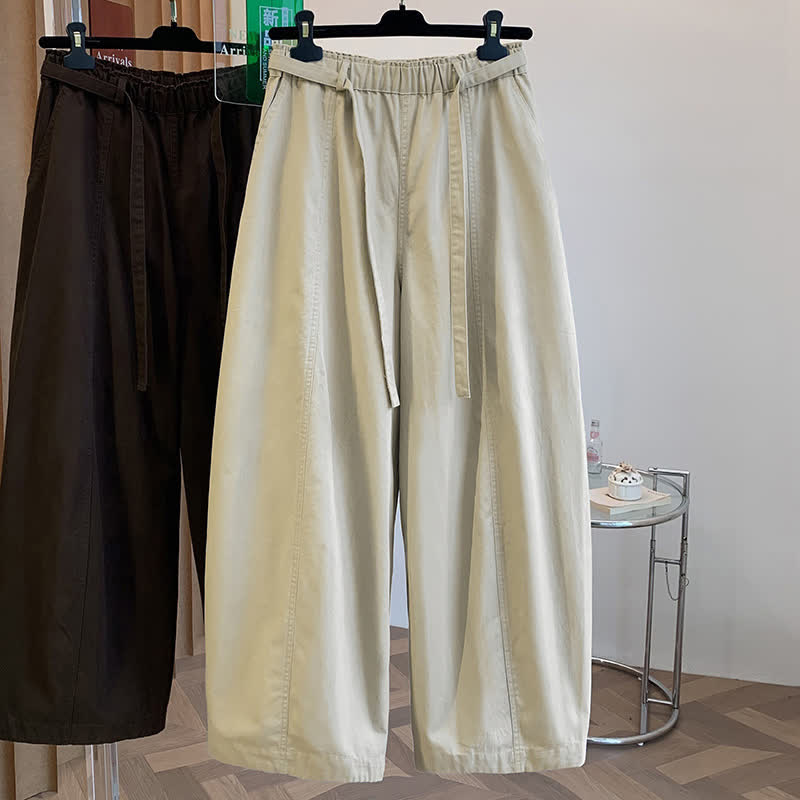Buddha Stones Spring Casual Minimalist Drawstring Solid Long Pants Women's Harem Pants With Pockets - Beige - US8-10, UK/AU12-14, EU40-42 (2XL) - image 0