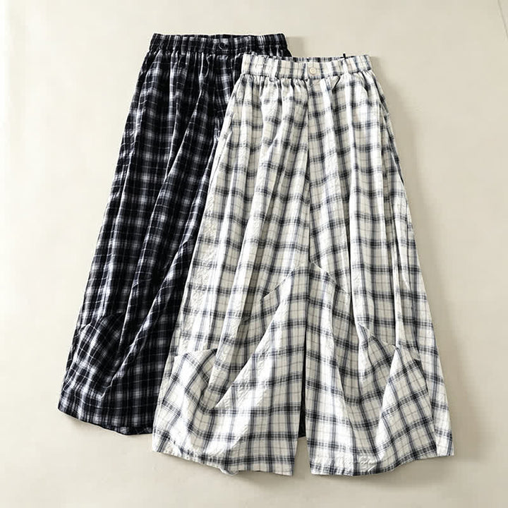 Buddha Stones Summer Casual Plaid Long Pants Women's Tapered Pants With Pockets - image 14