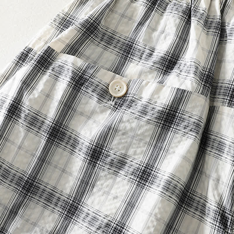 Buddha Stones Summer Casual Plaid Long Pants Women's Tapered Pants With Pockets - image 7