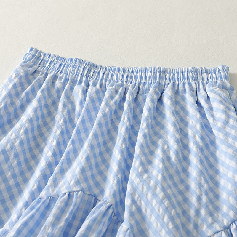 Buddha Stones Summer Casual Boho Blue Plaid Women's Skirts - image 2