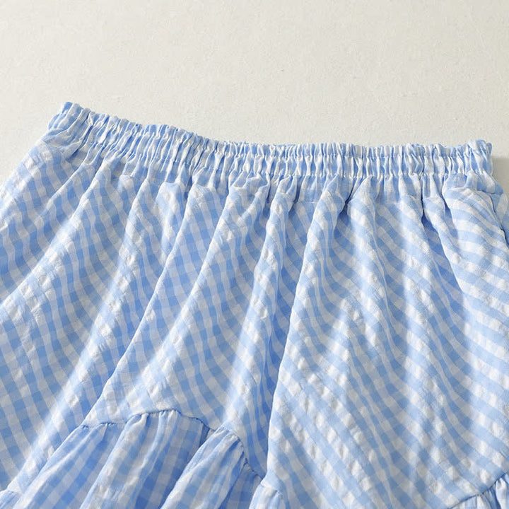Buddha Stones Summer Casual Boho Blue Plaid Women's Skirts - image 2
