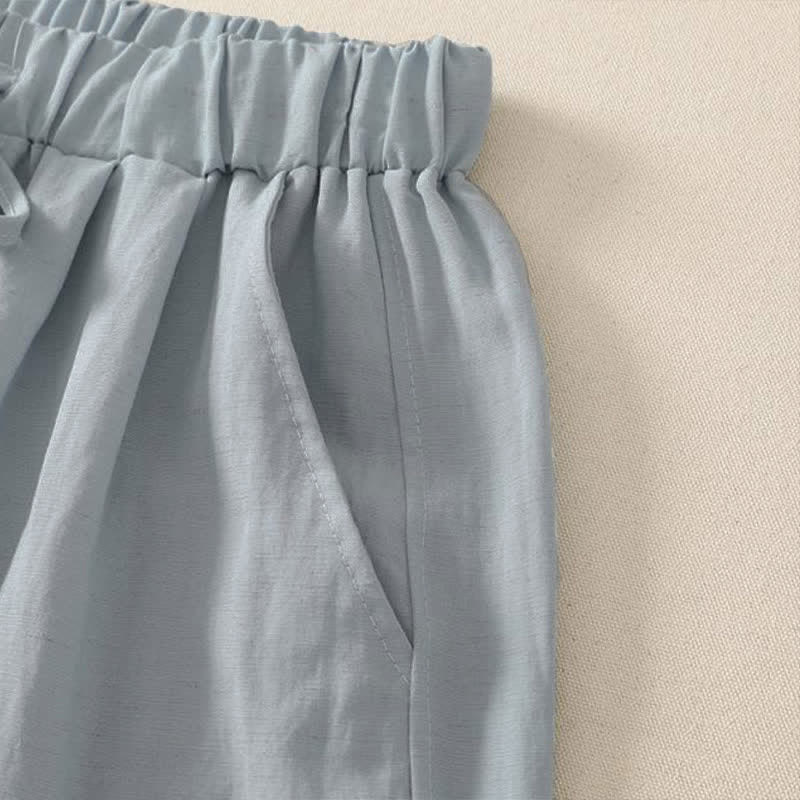 Buddha Stones Summer Casual Drawstring Solid Cropped Pants Women's Wide Leg Pants With Pocket - image 2