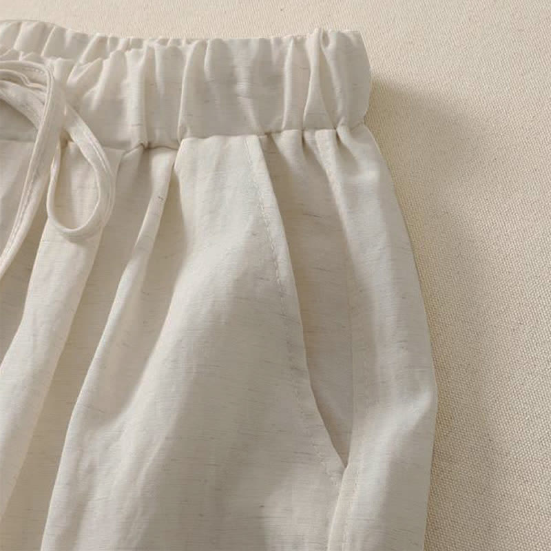 Buddha Stones Summer Casual Drawstring Solid Cropped Pants Women's Wide Leg Pants With Pocket - image 14