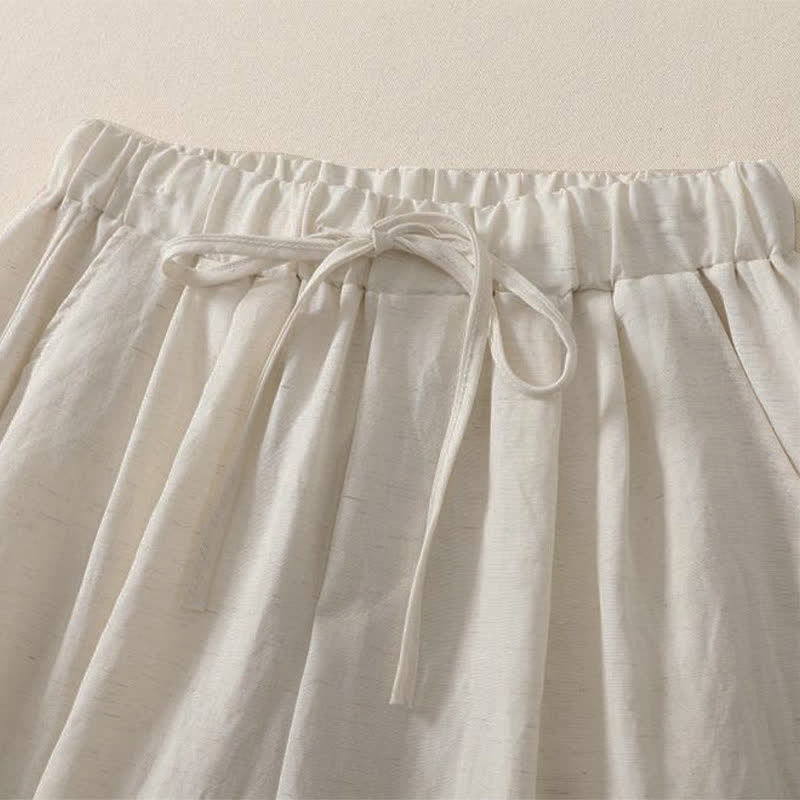 Buddha Stones Summer Casual Drawstring Solid Cropped Pants Women's Wide Leg Pants With Pocket - image 12
