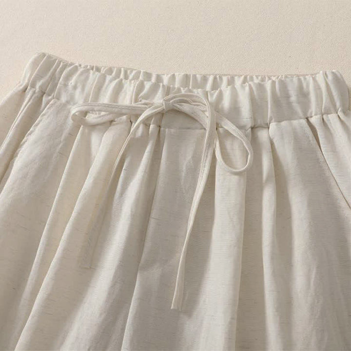 Buddha Stones Summer Casual Drawstring Solid Cropped Pants Women's Wide Leg Pants With Pocket - image 12