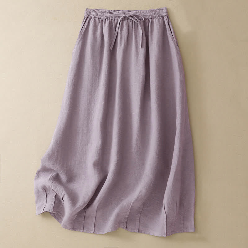 Buddha Stones Summer Casual Minimalist Drawstring Elastic Waist Solid Women's Skirts With Pockets - Thistle - US8-10, UK/AU12-14, EU40-42 (2XL) - image 0