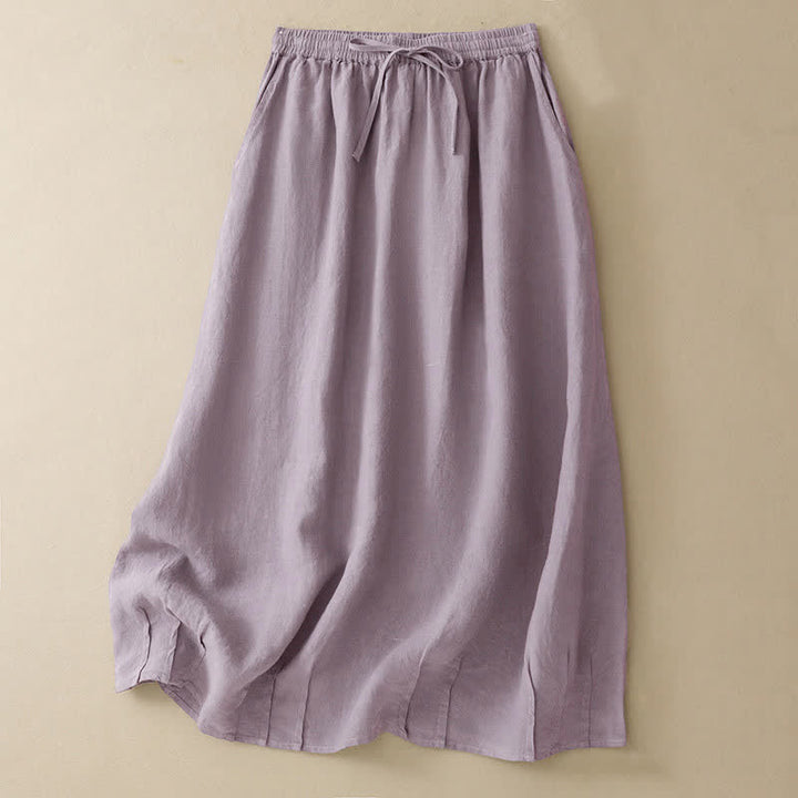 Buddha Stones Summer Casual Minimalist Drawstring Elastic Waist Solid Women's Skirts With Pockets - Thistle - US8-10, UK/AU12-14, EU40-42 (2XL) - image 0