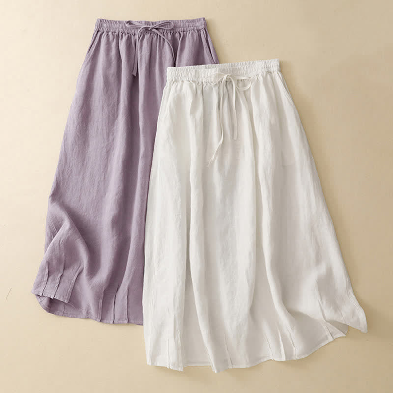 Buddha Stones Summer Casual Minimalist Drawstring Elastic Waist Solid Women's Skirts With Pockets - image 14