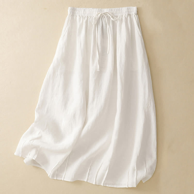 Buddha Stones Summer Casual Minimalist Drawstring Elastic Waist Solid Women's Skirts With Pockets - White - US8-10, UK/AU12-14, EU40-42 (2XL) - image 9