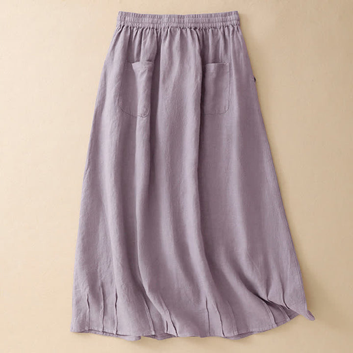 Buddha Stones Summer Casual Minimalist Drawstring Elastic Waist Solid Women's Skirts With Pockets - image 1