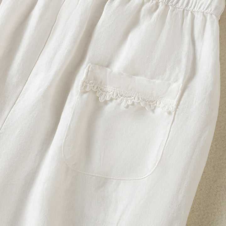 Buddha Stones Summer Casual Boho Drawstring Solid Cropped Pants Ramie Women's Harem Pants With Pockets - image 25