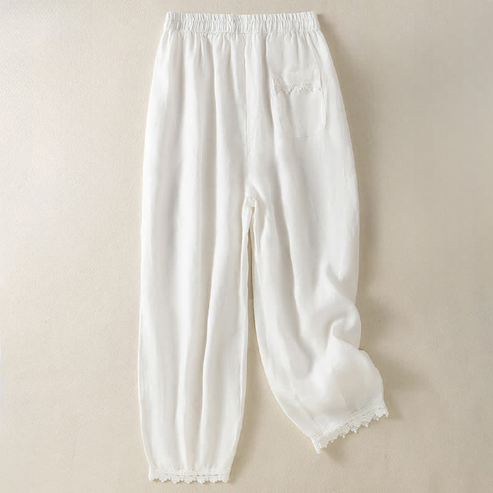 Buddha Stones Summer Casual Boho Drawstring Solid Cropped Pants Ramie Women's Harem Pants With Pockets - image 21