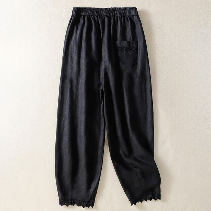 Buddha Stones Summer Casual Boho Drawstring Solid Cropped Pants Ramie Women's Harem Pants With Pockets - image 13