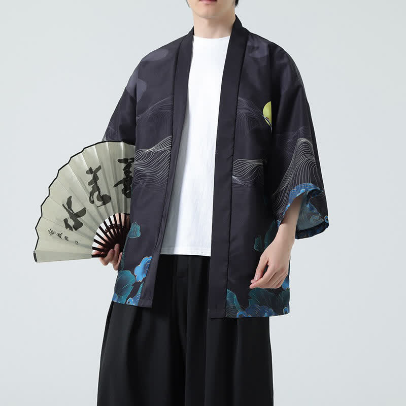 Buddha Stones Summer Casual Vintage Crane Print Men's Kimonos - Mountain - US/UK/AU48, EU58 (5XL) - image 24