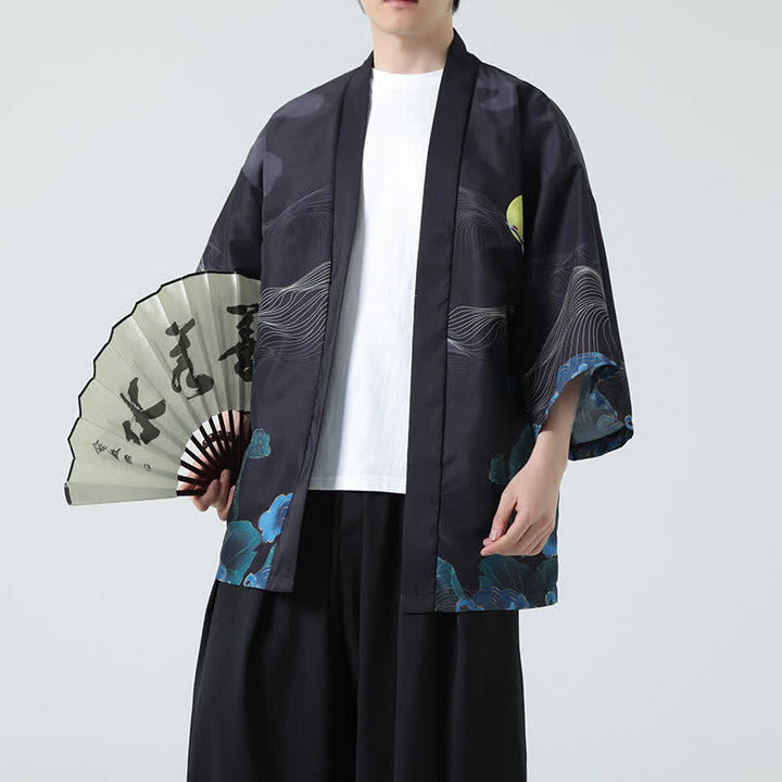 Buddha Stones Summer Casual Vintage Crane Print Men's Kimonos - Mountain - US/UK/AU48, EU58 (5XL) - image 24