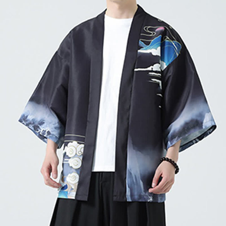 Buddha Stones Summer Casual Vintage Crane Print Men's Kimonos - image 10