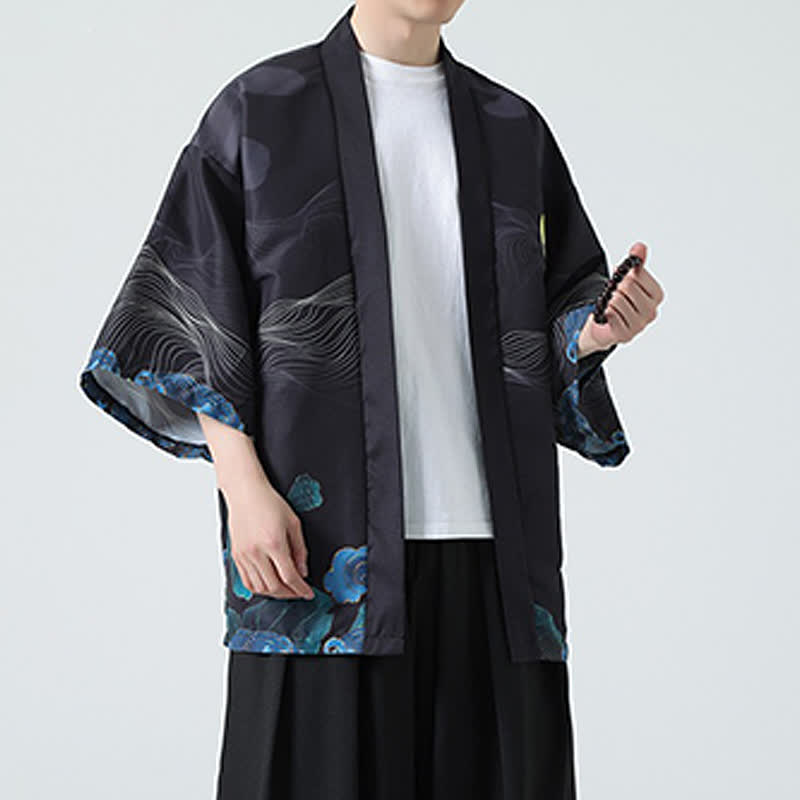 Buddha Stones Summer Casual Vintage Crane Print Men's Kimonos - image 26