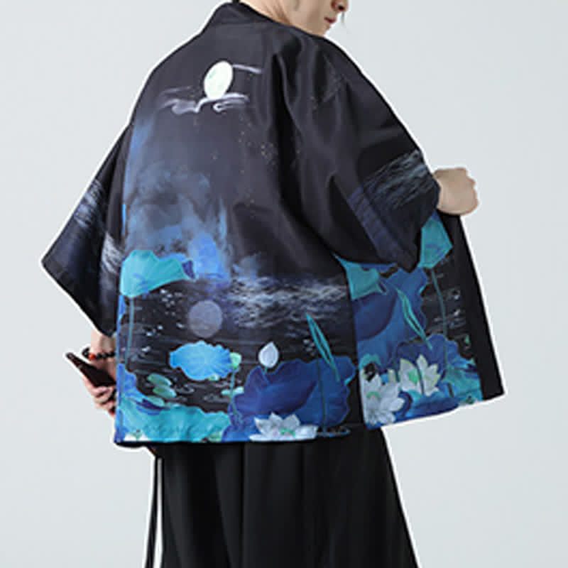 Buddha Stones Summer Casual Vintage Crane Print Men's Kimonos - image 41