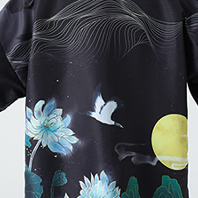Buddha Stones Summer Casual Vintage Crane Print Men's Kimonos - image 32