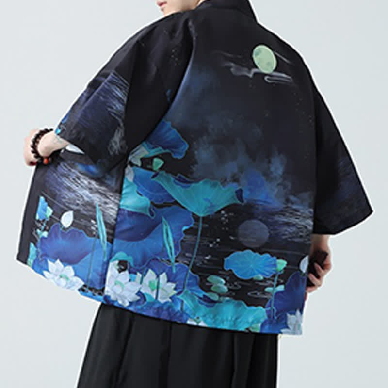Buddha Stones Summer Casual Vintage Crane Print Men's Kimonos - image 44