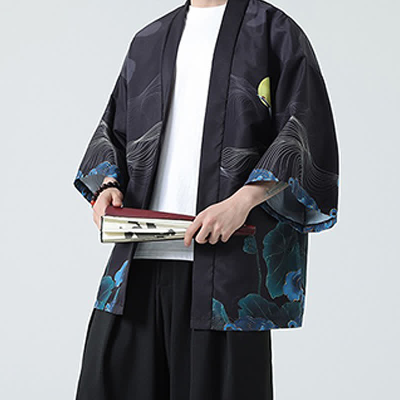 Buddha Stones Summer Casual Vintage Crane Print Men's Kimonos - image 28