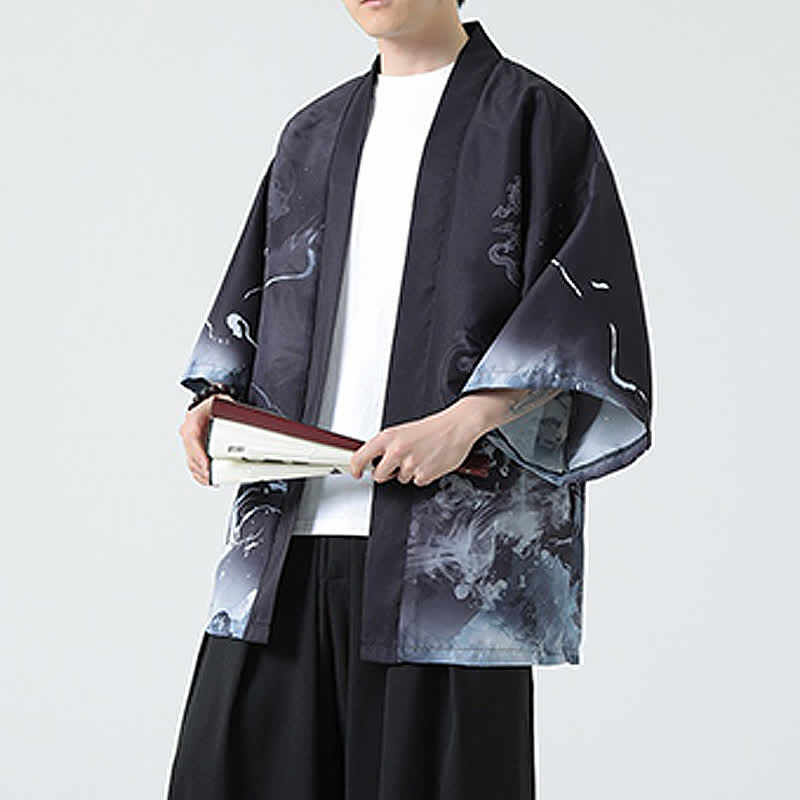 Buddha Stones Summer Casual Vintage Crane Print Men's Kimonos - image 12