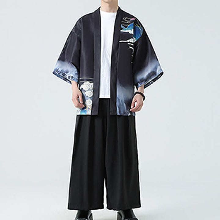 Buddha Stones Summer Casual Vintage Crane Print Men's Kimonos - image 4