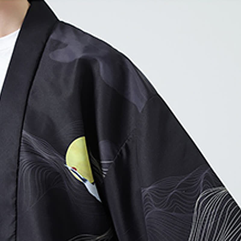 Buddha Stones Summer Casual Vintage Crane Print Men's Kimonos - image 30