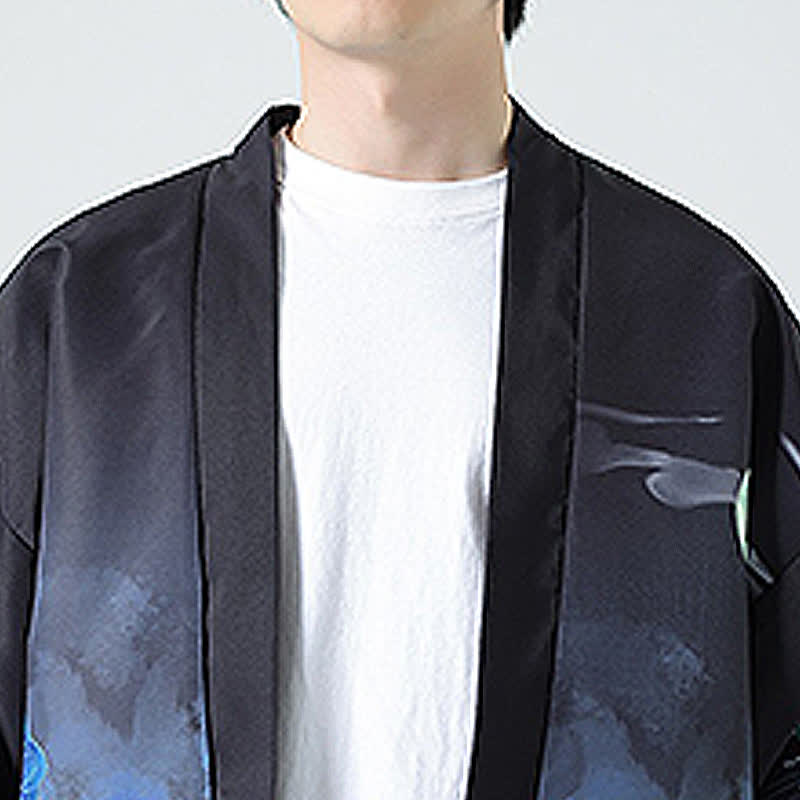 Buddha Stones Summer Casual Vintage Crane Print Men's Kimonos - image 39