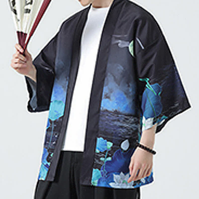 Buddha Stones Summer Casual Vintage Crane Print Men's Kimonos - image 45