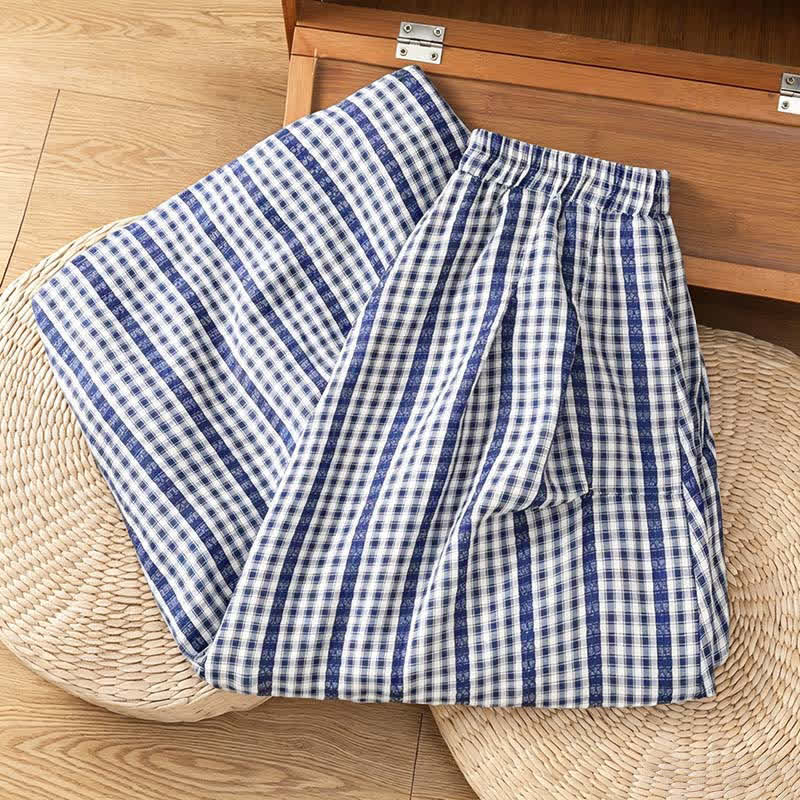 Buddha Stones Summer Casual Vintage vertical Plaid A-line Women's Skirts With Pocket - image 1