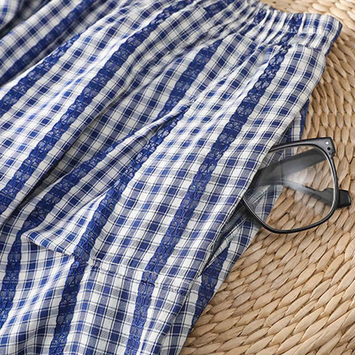 Buddha Stones Summer Casual Vintage vertical Plaid A-line Women's Skirts With Pocket - image 4