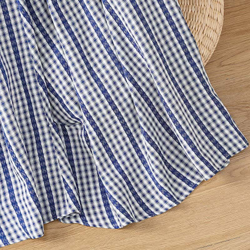 Buddha Stones Summer Casual Vintage vertical Plaid A-line Women's Skirts With Pocket - image 7