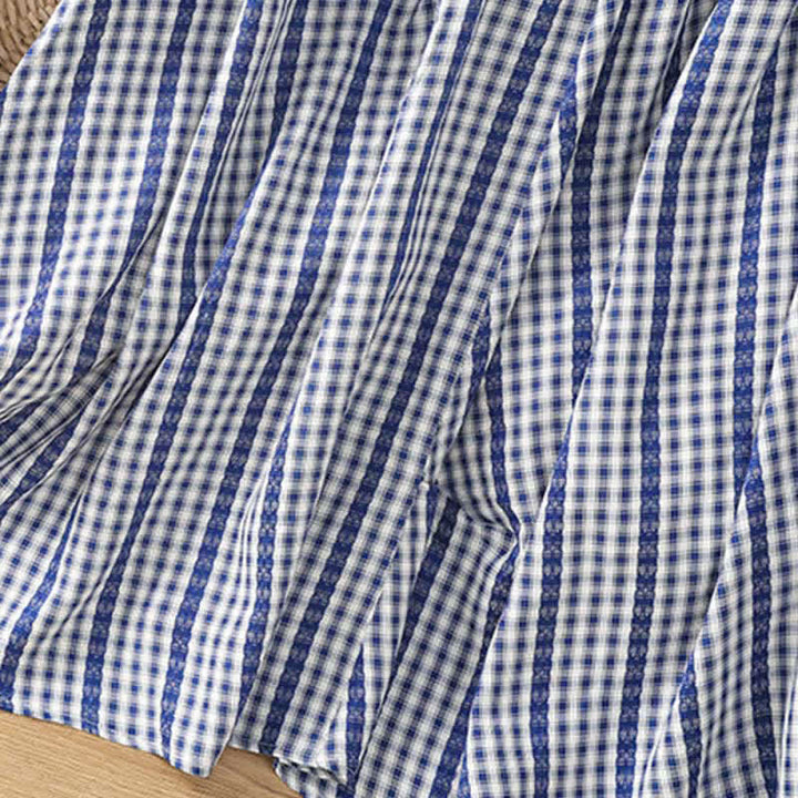 Buddha Stones Summer Casual Vintage vertical Plaid A-line Women's Skirts With Pocket - image 6