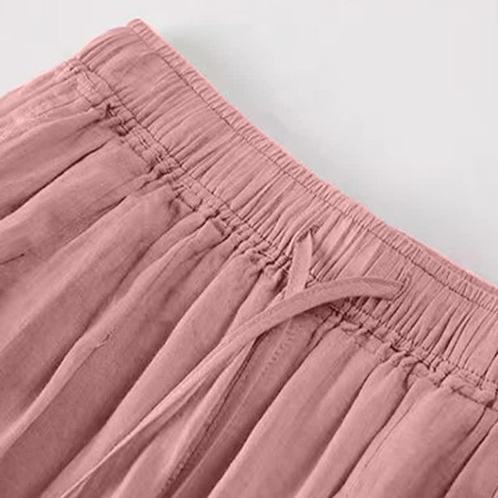 Buddha Stones Summer Casual Boho Drawstring Solid Capri Pants Women's Wide Leg Pants With Pockets - image 20