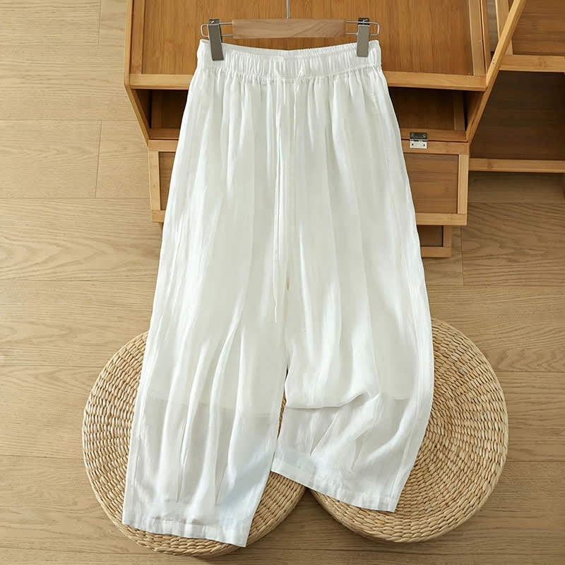 Buddha Stones Summer Casual Boho Drawstring Solid Capri Pants Women's Wide Leg Pants With Pockets - White - US8-10, UK/AU12-14, EU40-42 (2XL) - image 40