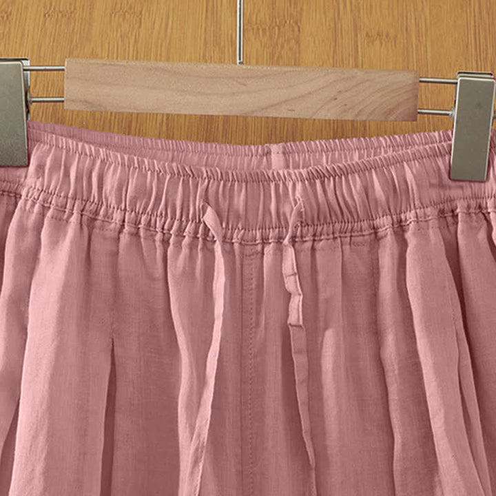 Buddha Stones Summer Casual Boho Drawstring Solid Capri Pants Women's Wide Leg Pants With Pockets - image 21