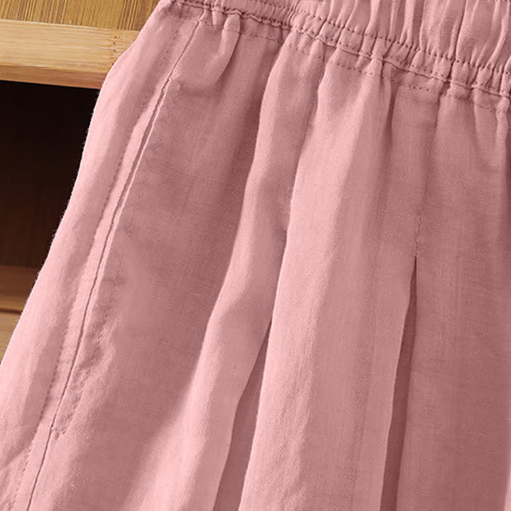 Buddha Stones Summer Casual Boho Drawstring Solid Capri Pants Women's Wide Leg Pants With Pockets - image 22