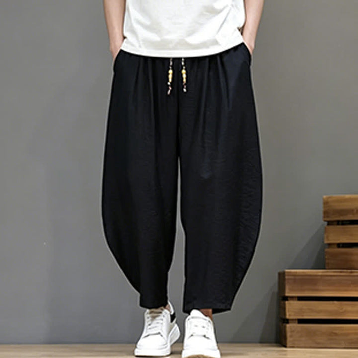 Buddha Stones Summer Casual Minimalist Drawstring Solid Cropped Pants Men's Harem Pants With Pocket - image 14