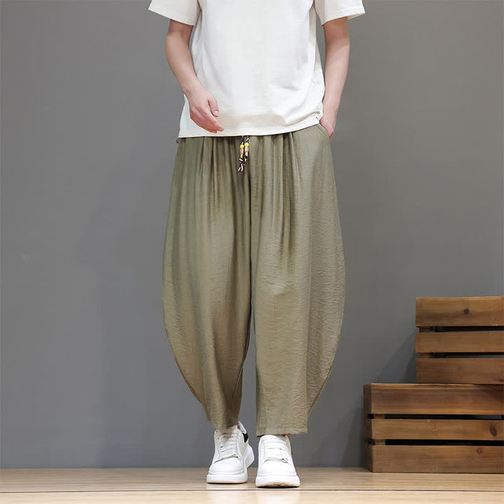Buddha Stones Summer Casual Minimalist Drawstring Solid Cropped Pants Men's Harem Pants With Pocket - image 29