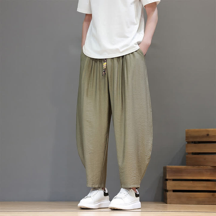 Buddha Stones Summer Casual Minimalist Drawstring Solid Cropped Pants Men's Harem Pants With Pocket - OliveDrab - US/UK/AU46, EU56 (5XL) - image 20